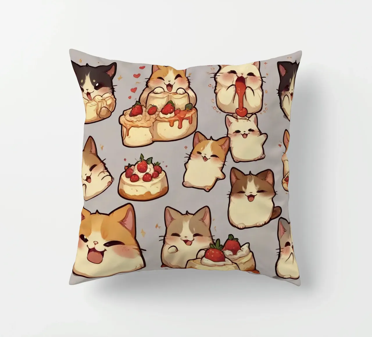 Gatto e pane alle fragole Carino cuscino da brockcon Shop