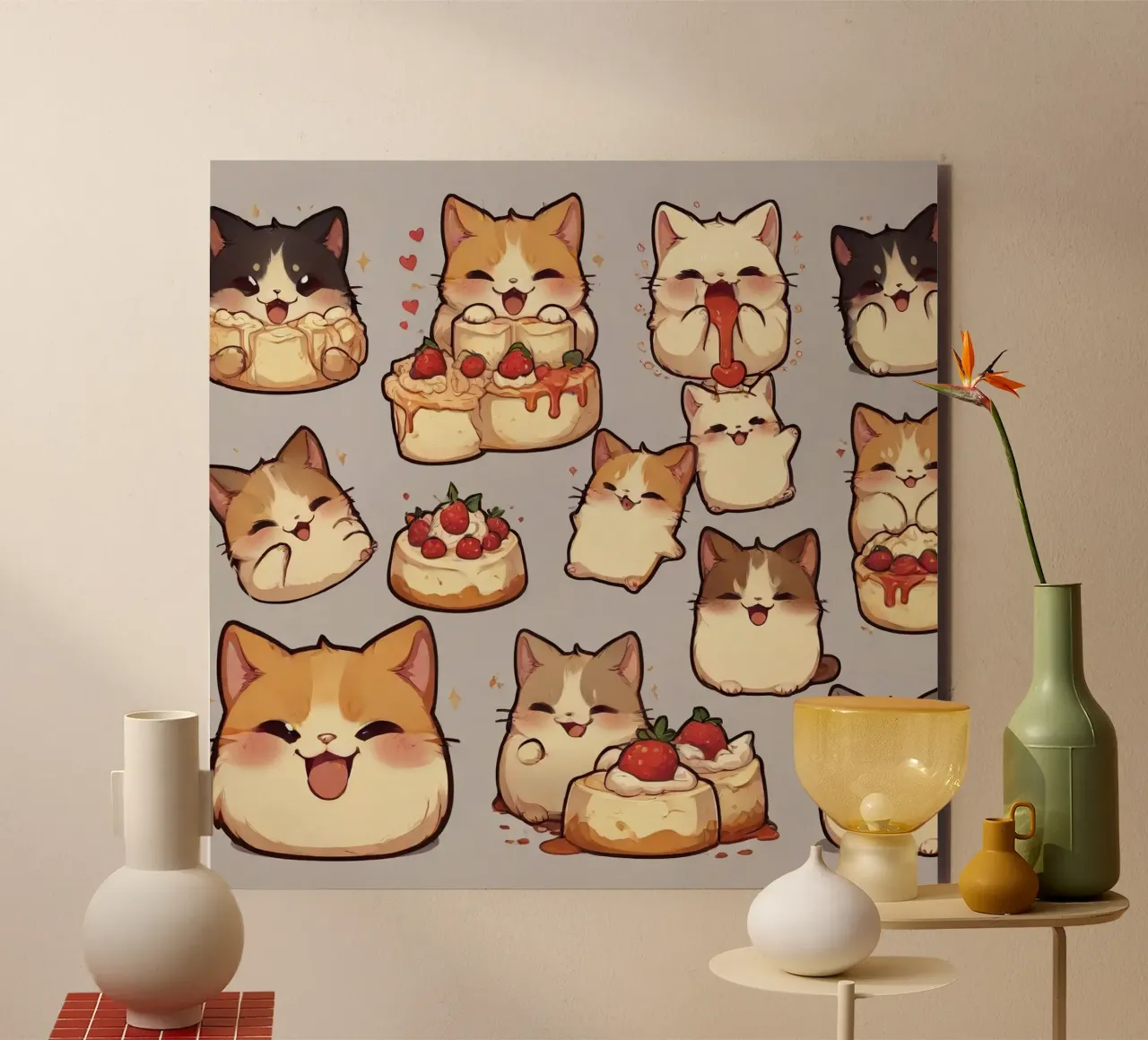 Gatto e pane alle fragole Carino alluminio dibond da brockcon Shop