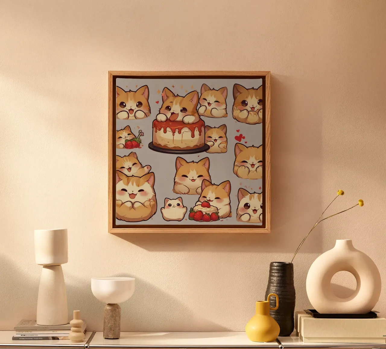 Cat and Strawberry Bread canvas by brockcon Shop