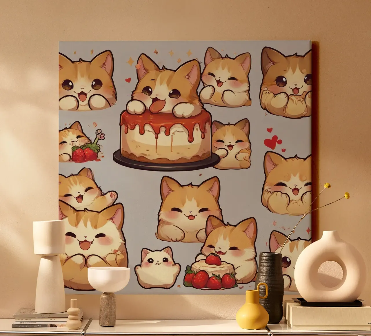 Cat and Strawberry Bread canvas by brockcon Shop