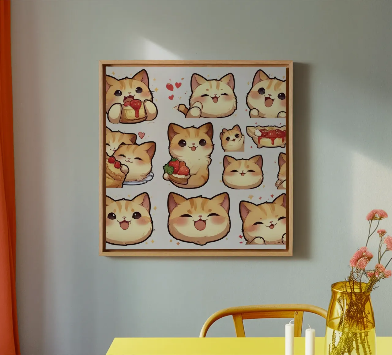 Gatto e fragola tela con Cornice a cassetta da brockcon Shop