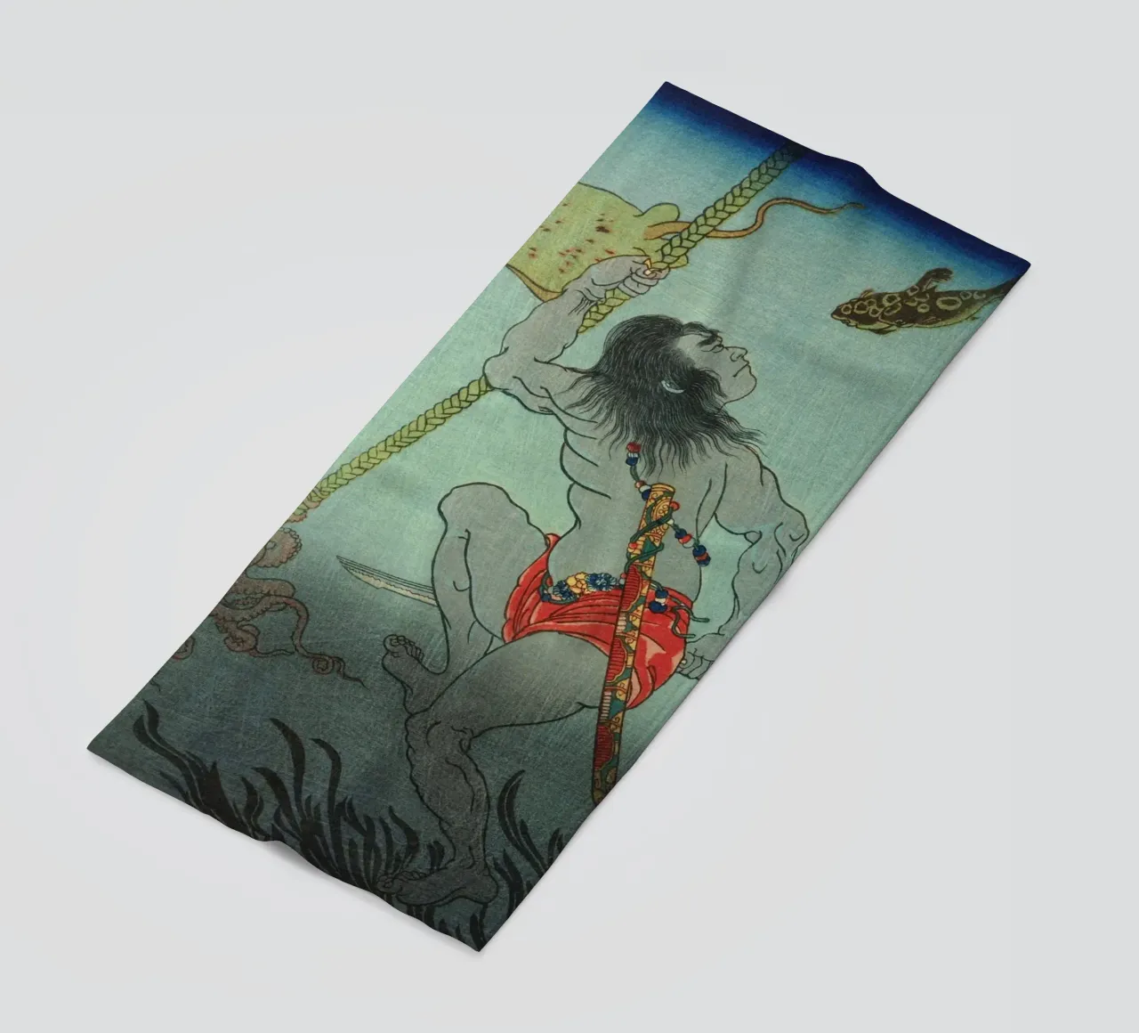 Samouraï nageant sous l'eau - Ancien art japonais Ukiyo-e serviette de plage de Masterpieces Of Japanese Art