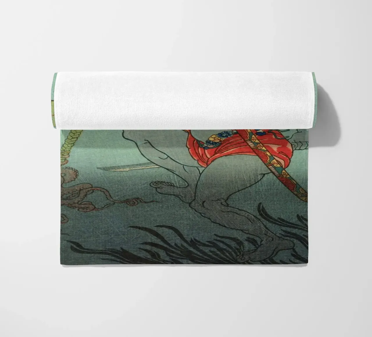 Samouraï nageant sous l'eau - Ancien art japonais Ukiyo-e serviette de plage de Masterpieces Of Japanese Art
