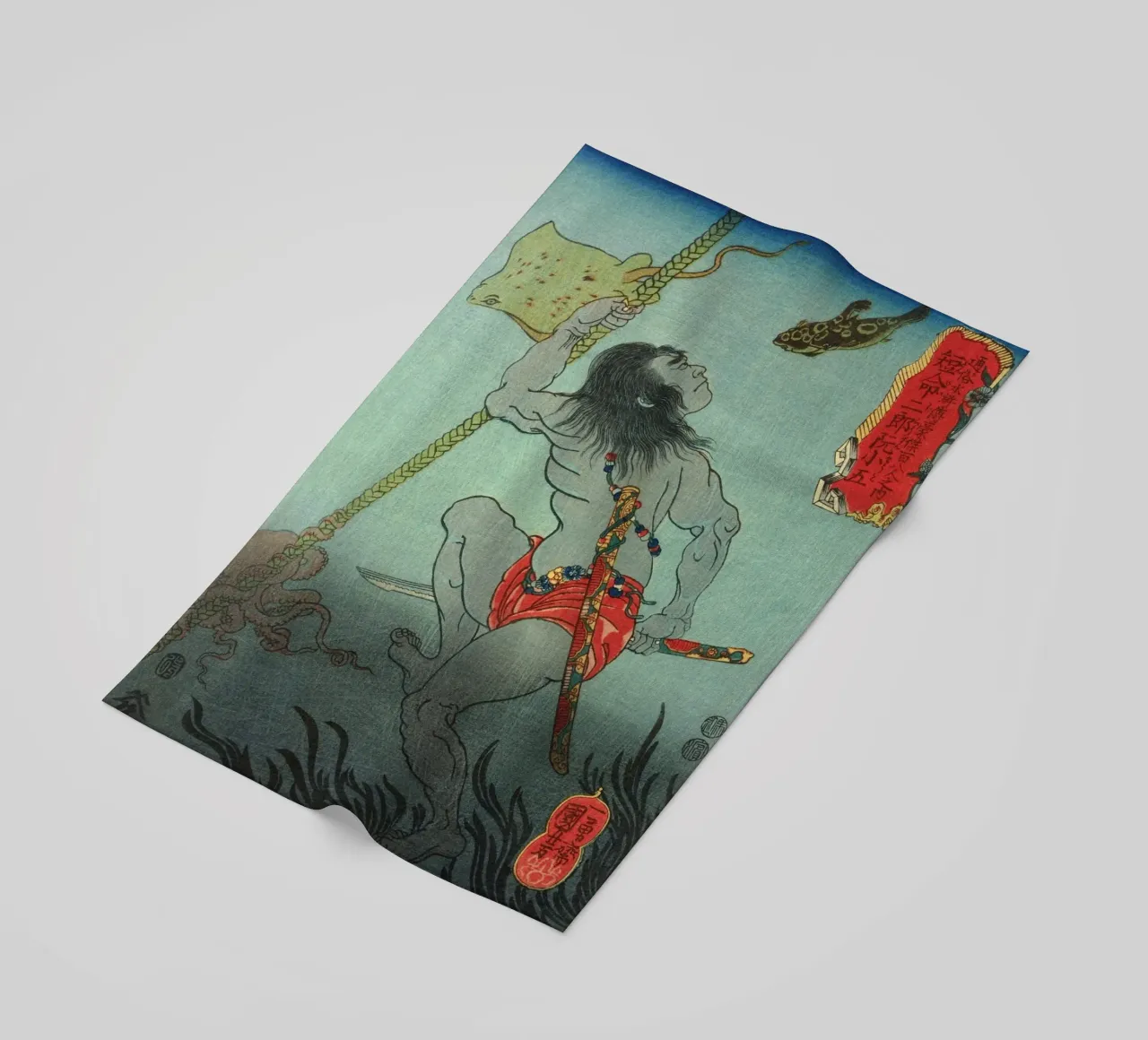 Samouraï nageant sous l'eau - Ancien art japonais Ukiyo-e serviette de plage de Masterpieces Of Japanese Art