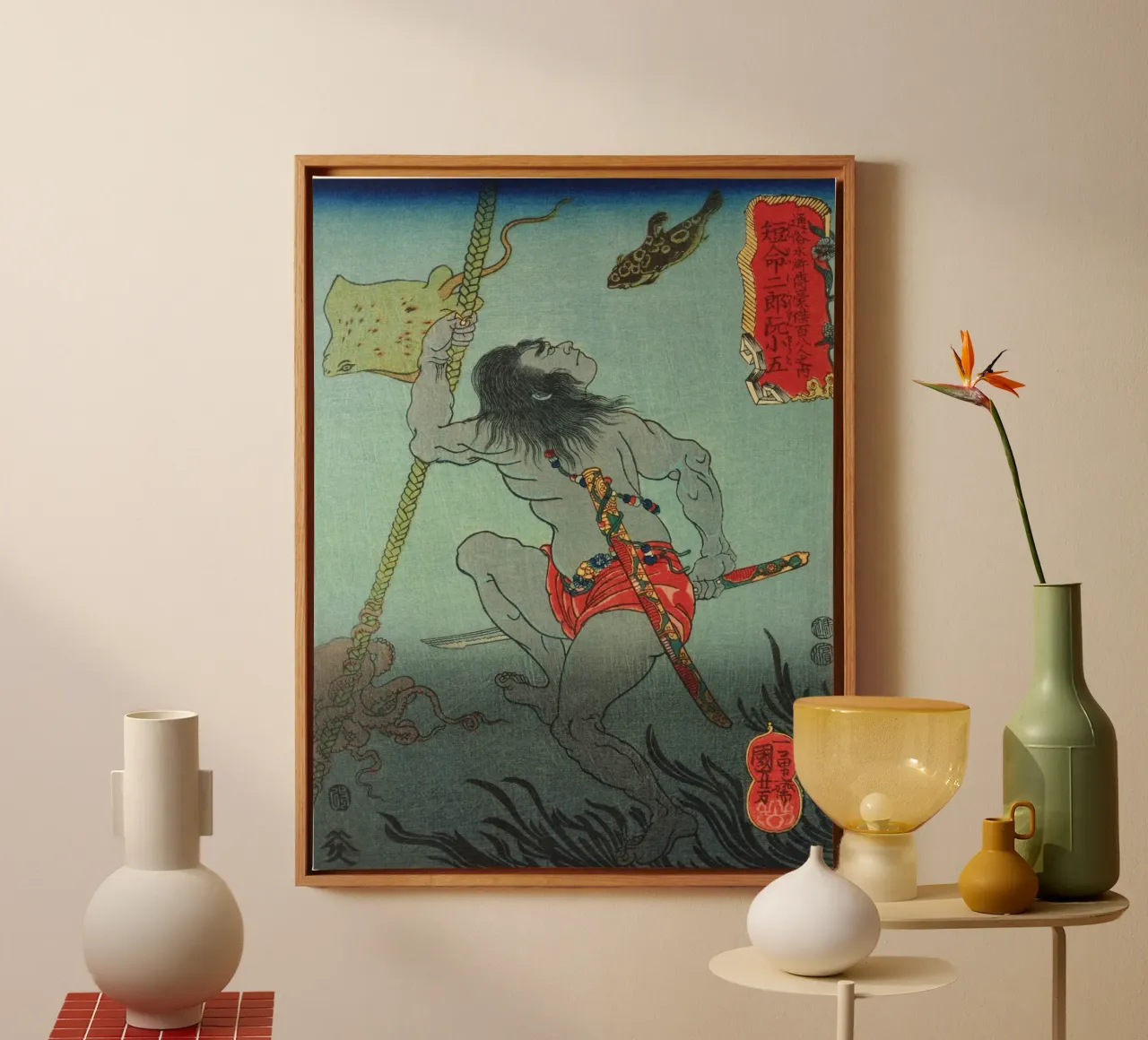 Samurai Swimming Underwater - Antique Japanese Ukiyo-e Art canvas by Masterpieces Of Japanese Art