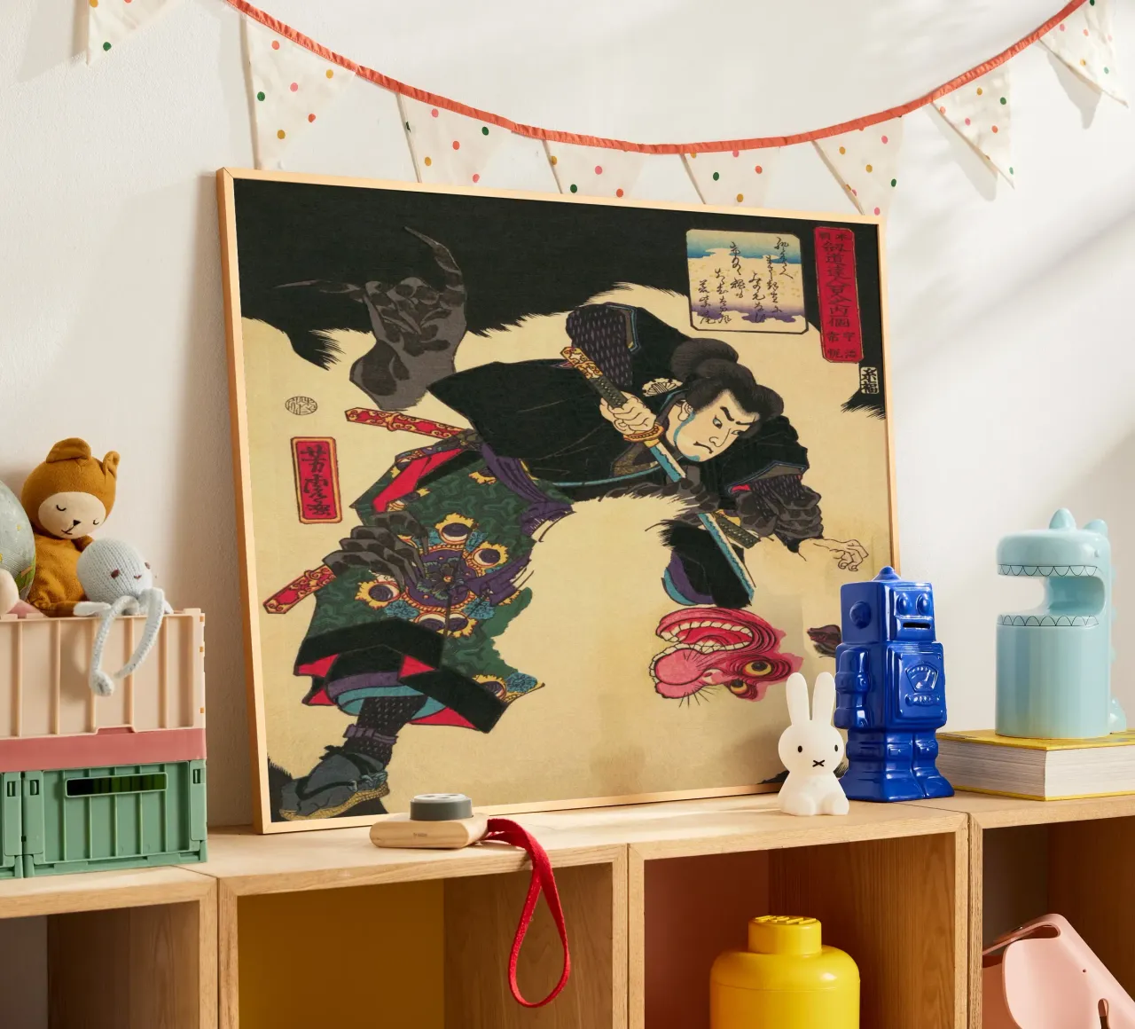 Samurai derrotando al demonio blanco - Ukiyo-e japonés antiguo hahnemühle de Masterpieces Of Japanese Art