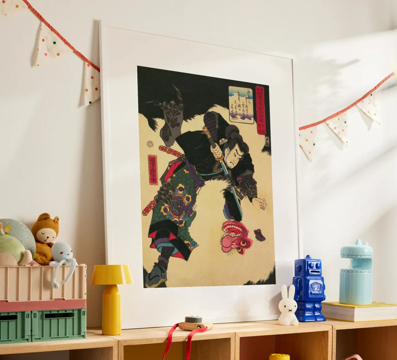 Samurai derrotando al demonio blanco - Ukiyo-e japonés antiguo hahnemühle de Masterpieces Of Japanese Art