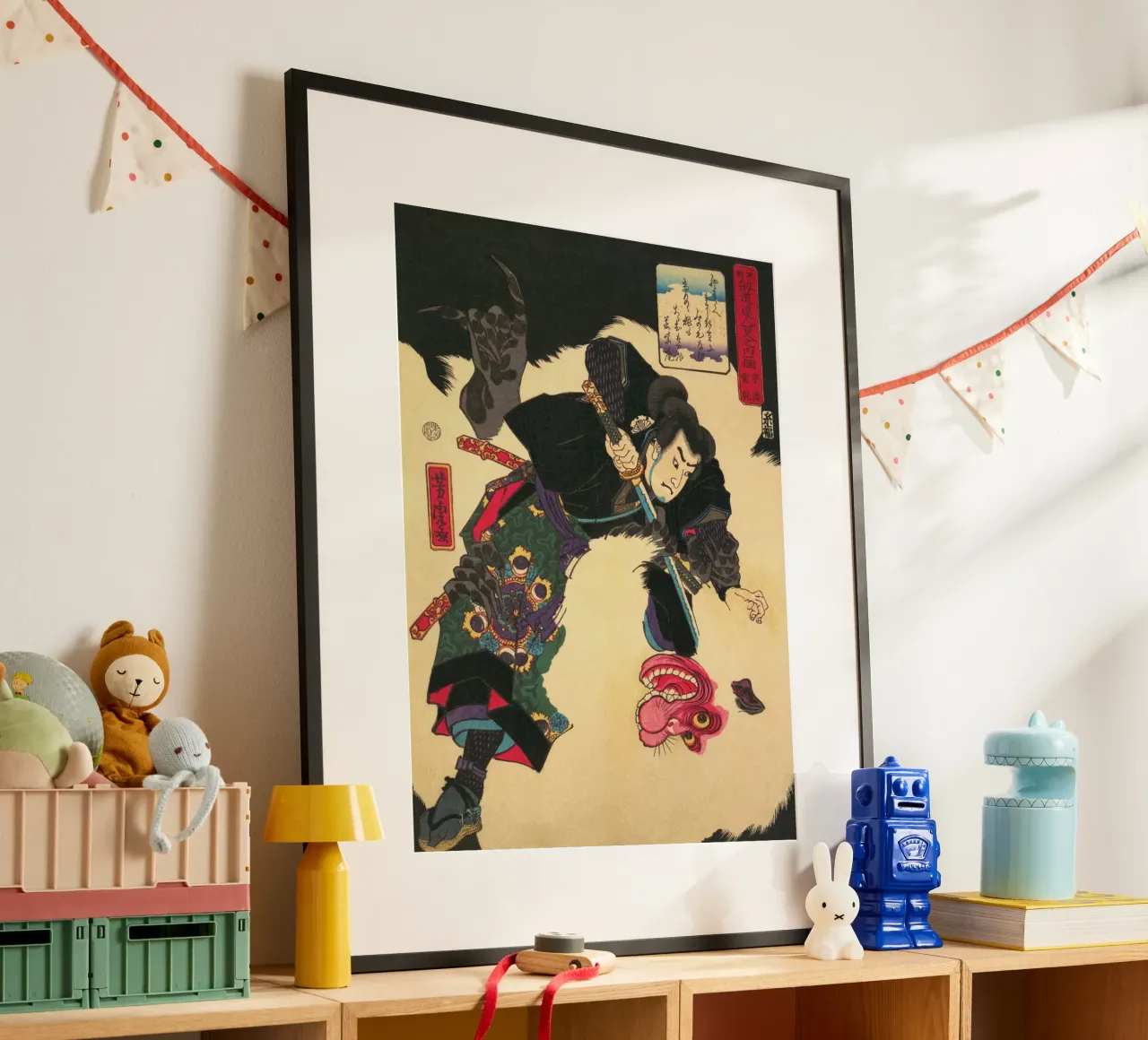 Samurai derrotando al demonio blanco - Ukiyo-e japonés antiguo hahnemühle de Masterpieces Of Japanese Art