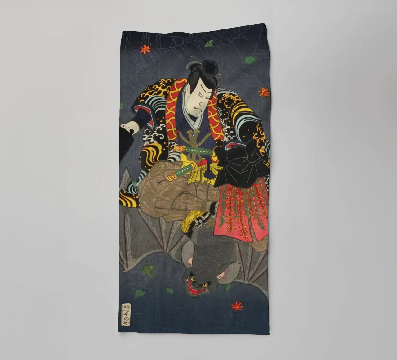 Ronin chevauchant une chauve-souris géante - Ancien art japonais Ukiyo-e serviette de bain de Masterpieces Of Japanese Art