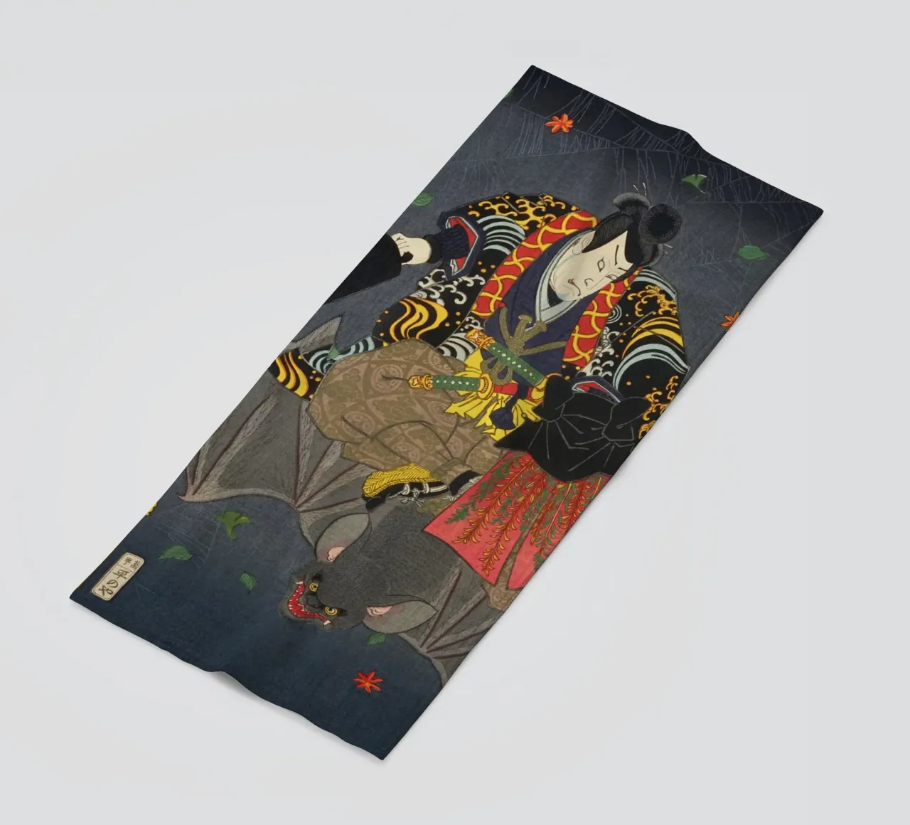 Ronin chevauchant une chauve-souris géante - Ancien art japonais Ukiyo-e serviette de plage de Masterpieces Of Japanese Art