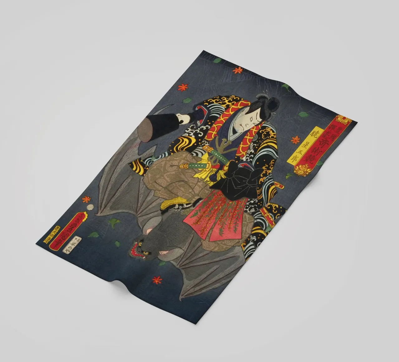 Ronin chevauchant une chauve-souris géante - Ancien art japonais Ukiyo-e serviette de plage de Masterpieces Of Japanese Art