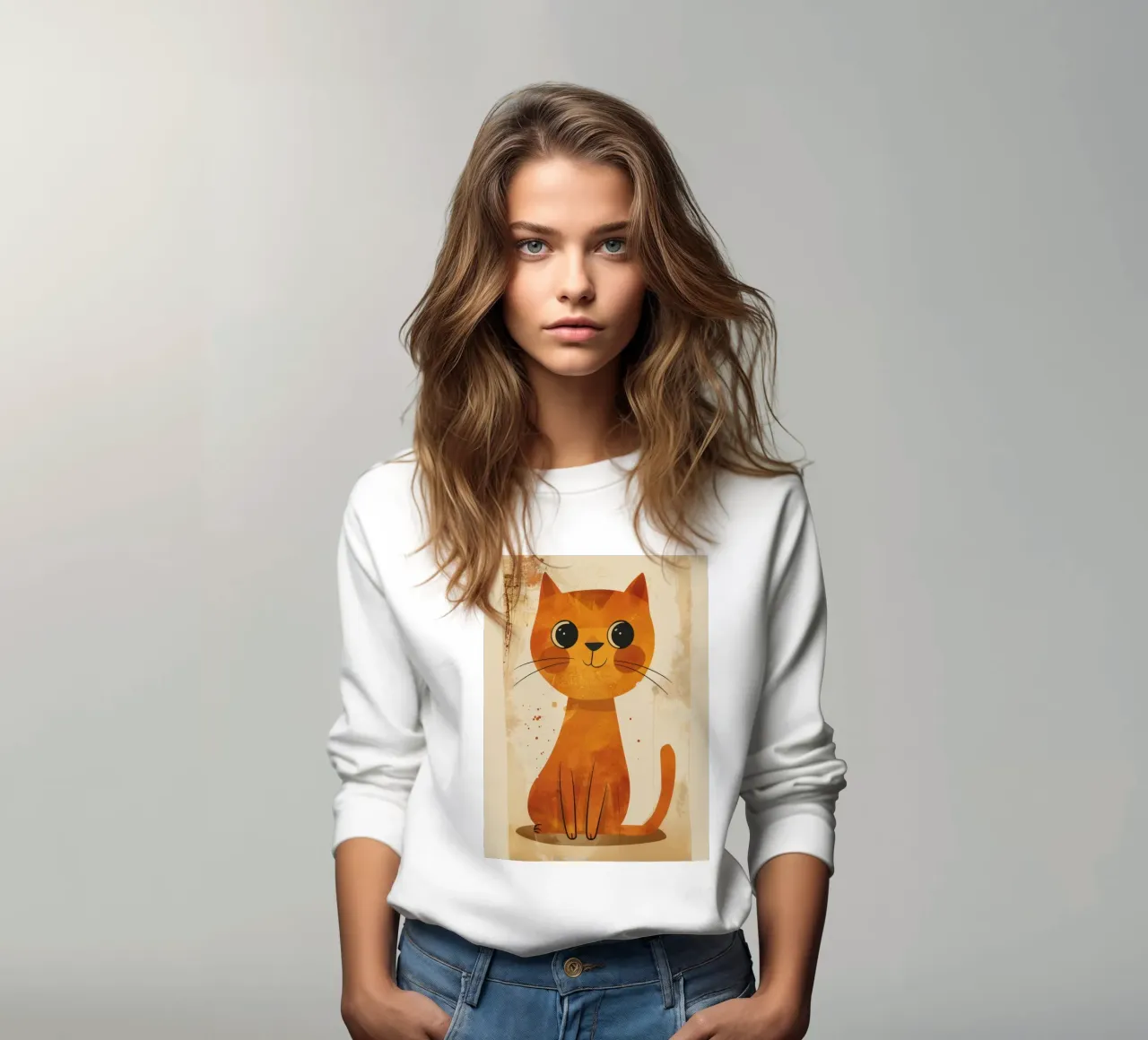 gatto arancione brillante e allegro con occhi grandi e muso felice felpa da DesignDoodle
