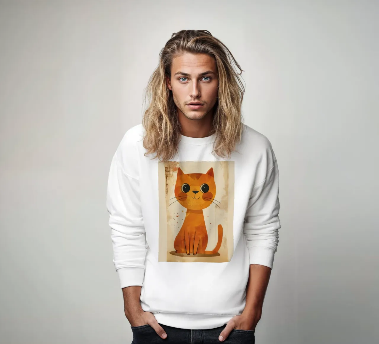 gatto arancione brillante e allegro con occhi grandi e muso felice felpa da DesignDoodle