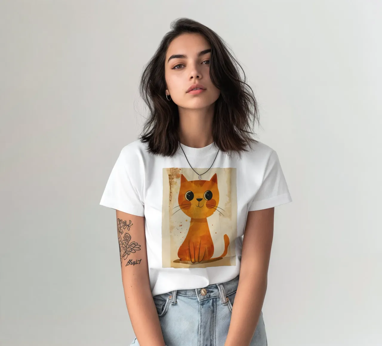chat orange vif et joyeux avec de grands yeux et un visage heureux t-shirt de DesignDoodle