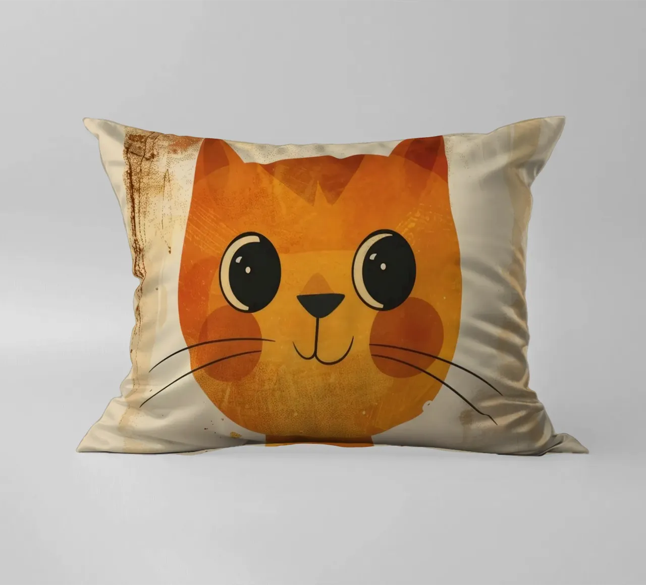 gatto arancione brillante e allegro con occhi grandi e muso felice cuscino da DesignDoodle