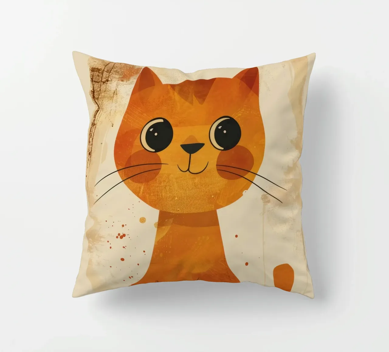 gatto arancione brillante e allegro con occhi grandi e muso felice cuscino da DesignDoodle