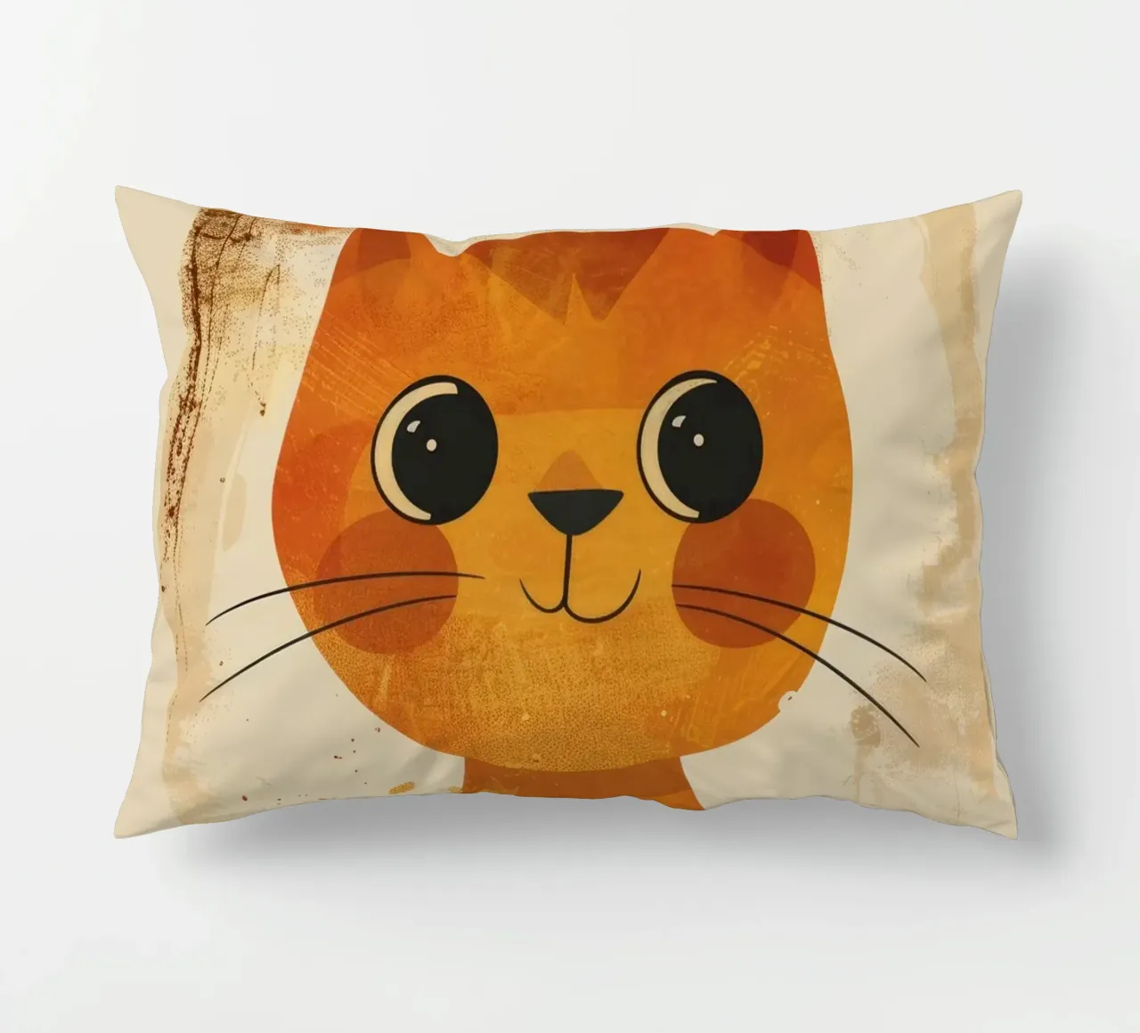 gatto arancione brillante e allegro con occhi grandi e muso felice cuscino da DesignDoodle