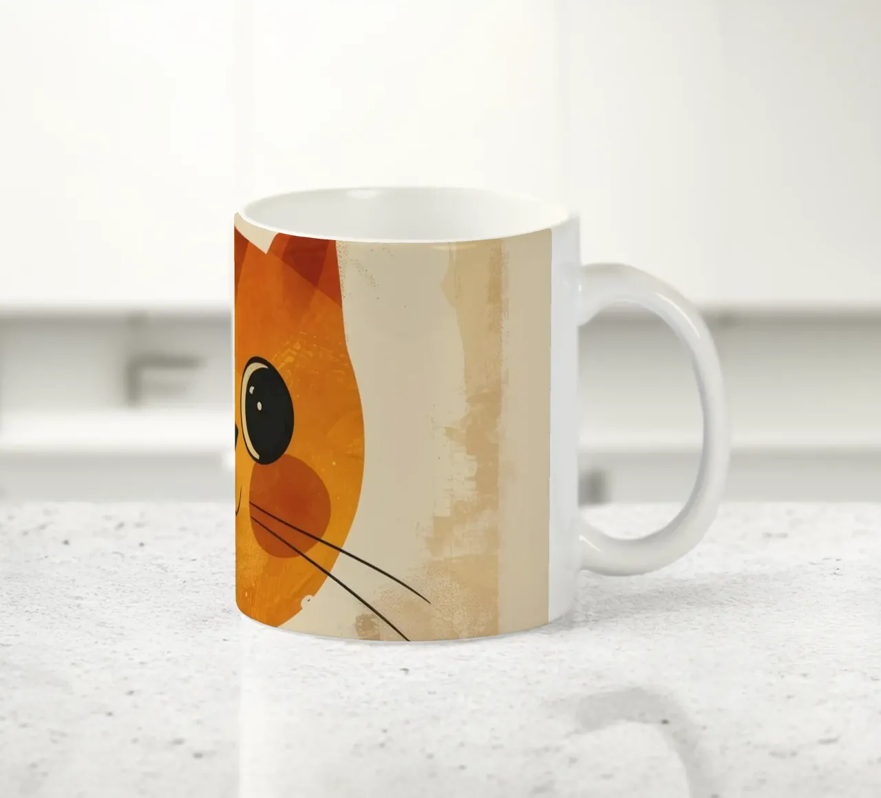 gatto arancione brillante e allegro con occhi grandi e muso felice tazza in ceramica da DesignDoodle