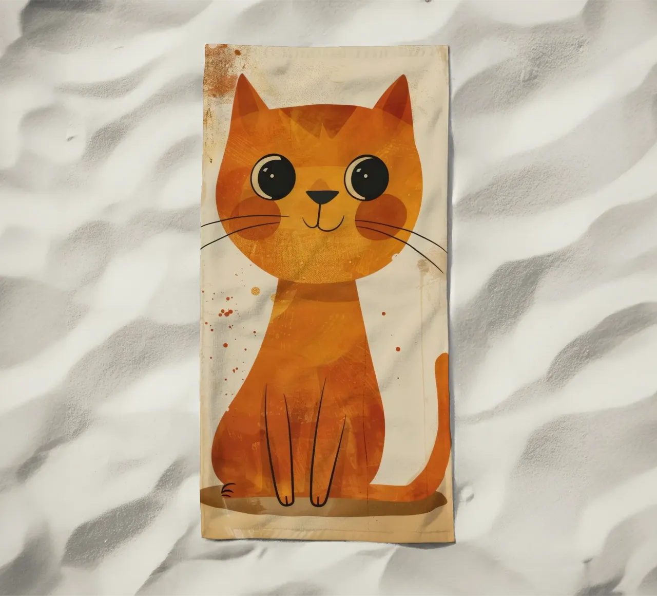 chat orange vif et joyeux avec de grands yeux et un visage heureux serviette de plage de DesignDoodle