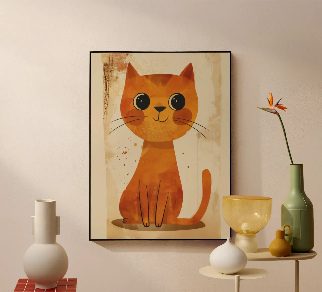 gatto arancione brillante e allegro con occhi grandi e muso felice plexiglass da DesignDoodle