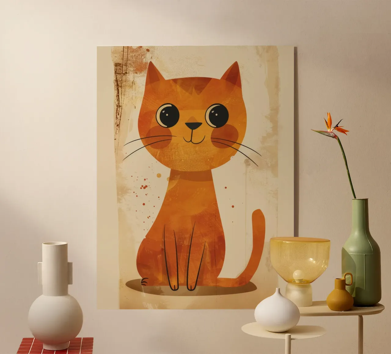 gatto arancione brillante e allegro con occhi grandi e muso felice plexiglass da DesignDoodle