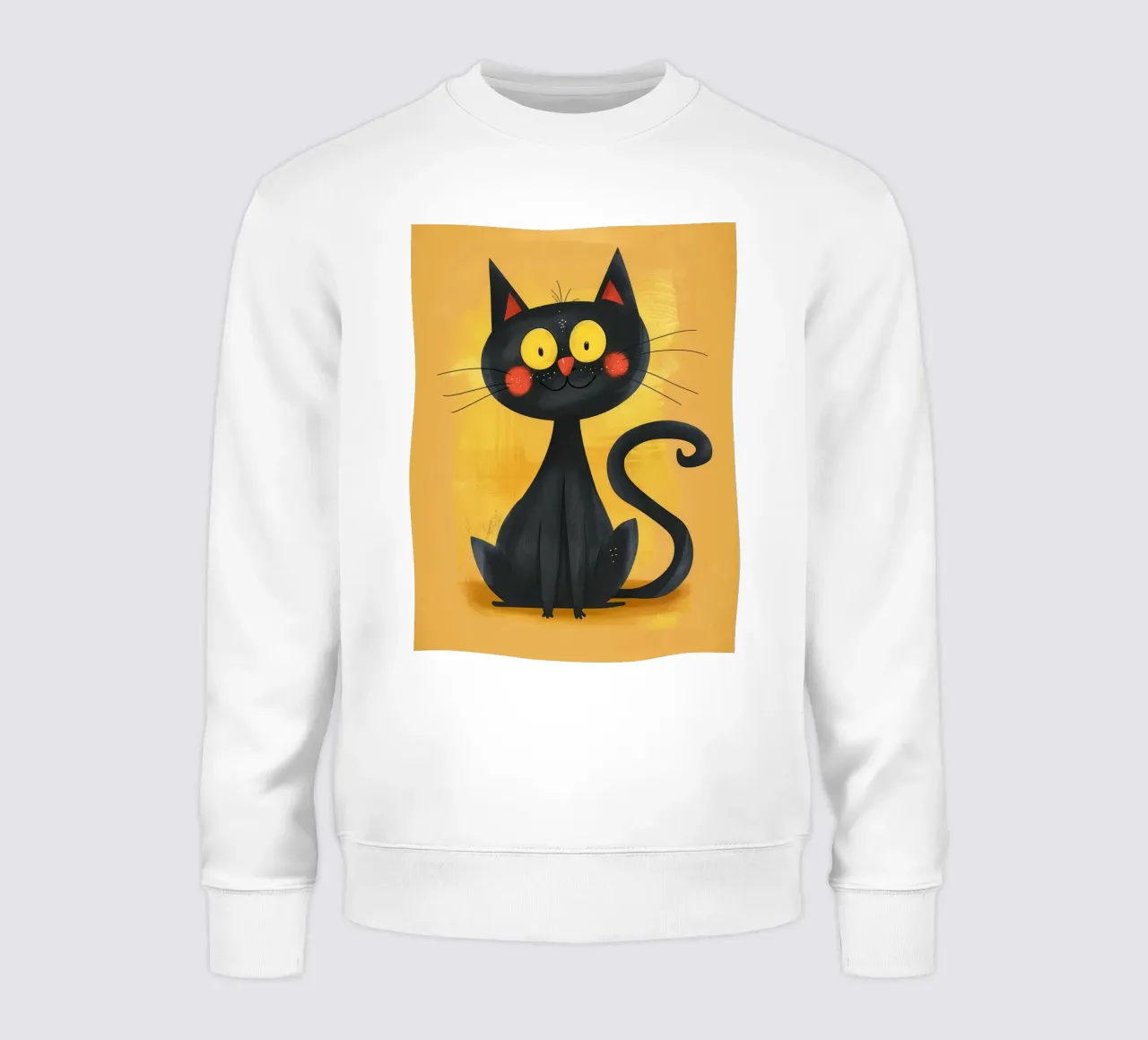 charming black cat with yellow eyes, giving off a whimsical sweatshirt by DesignDoodle