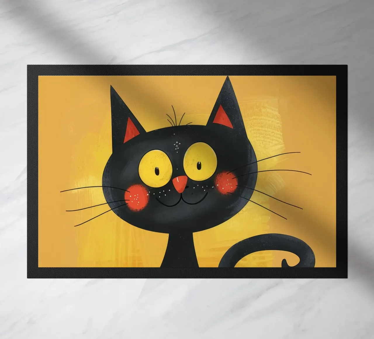 affascinante gatto nero con occhi gialli, che emana un'aria stravagante. zerbino da DesignDoodle