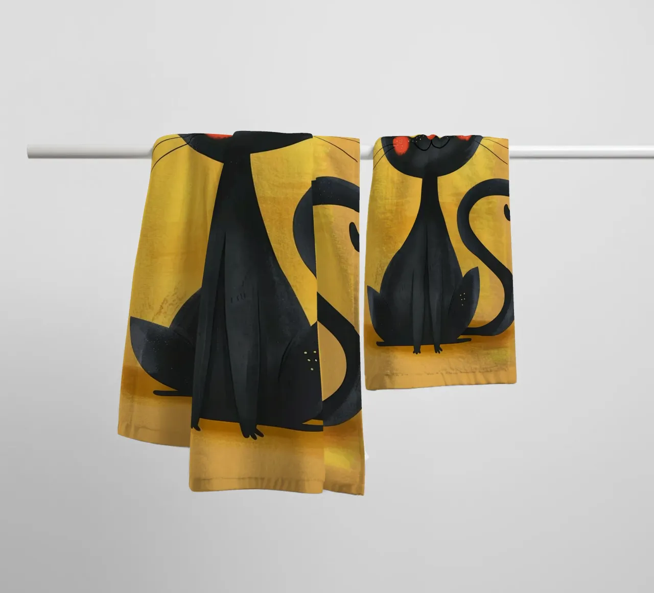 charming black cat with yellow eyes, giving off a whimsical towel by DesignDoodle