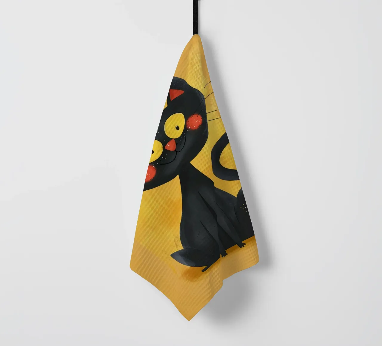charmant chat noir aux yeux jaunes, qui dégage une impression de fantaisie. torchon de DesignDoodle