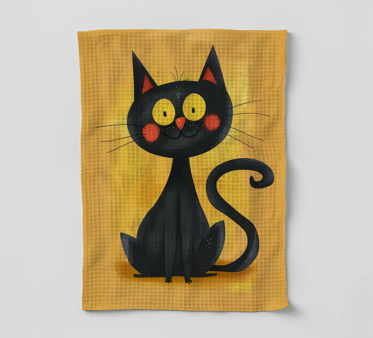 charmant chat noir aux yeux jaunes, qui dégage une impression de fantaisie. torchon de DesignDoodle