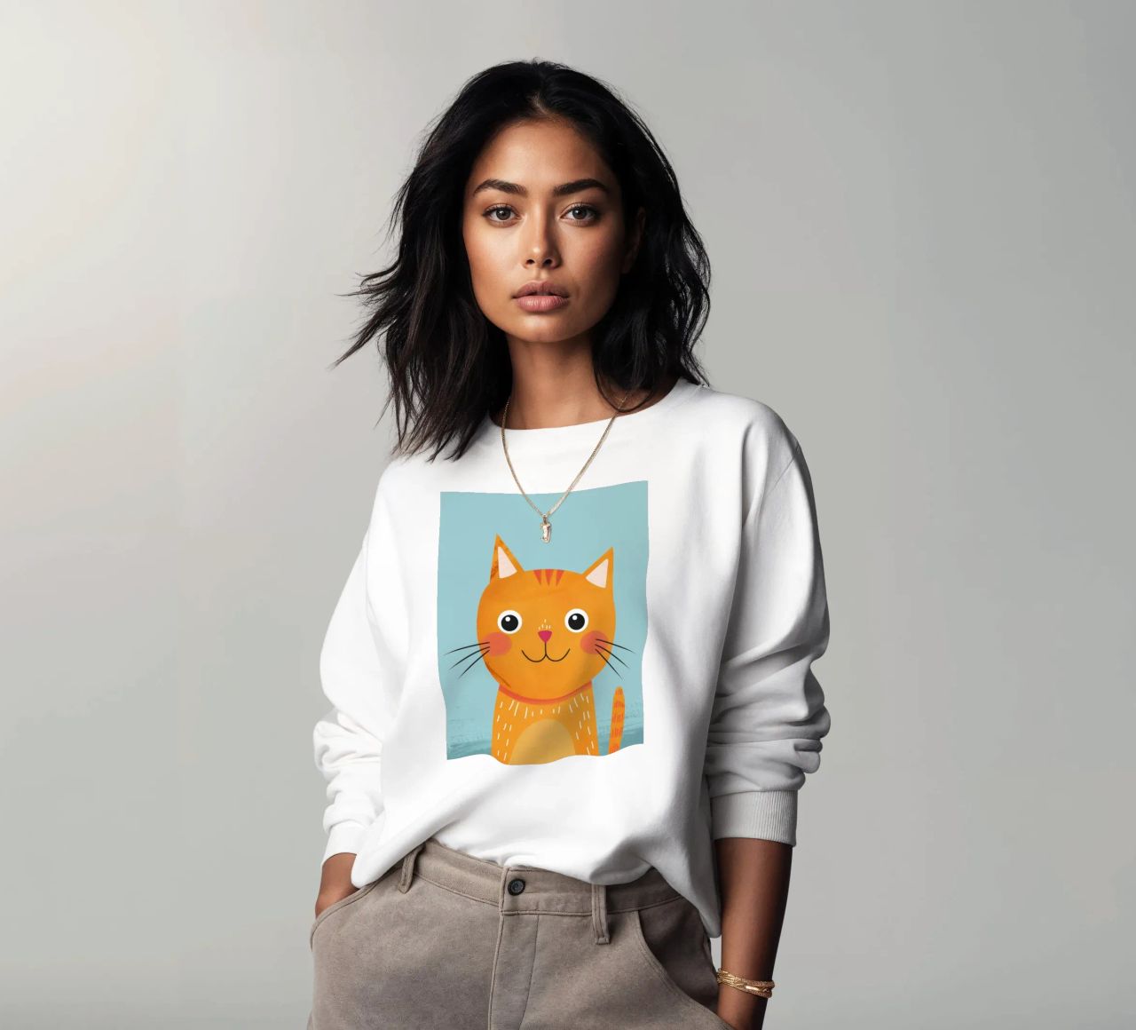 soriano arancione giocherellone con uno sguardo audace e felice felpa da DesignDoodle