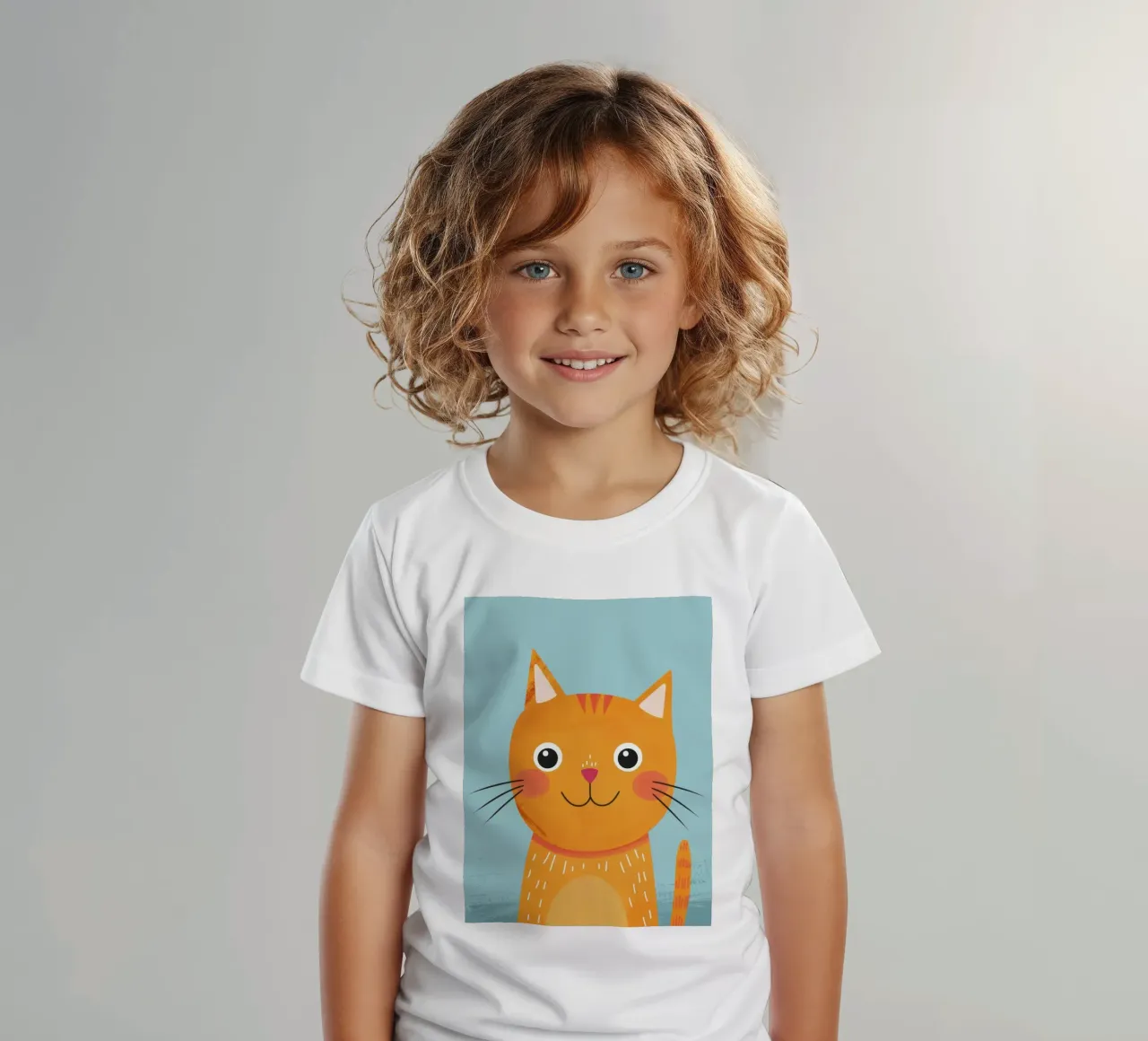 soriano arancione giocherellone con uno sguardo audace e felice t-shirt bambini da DesignDoodle