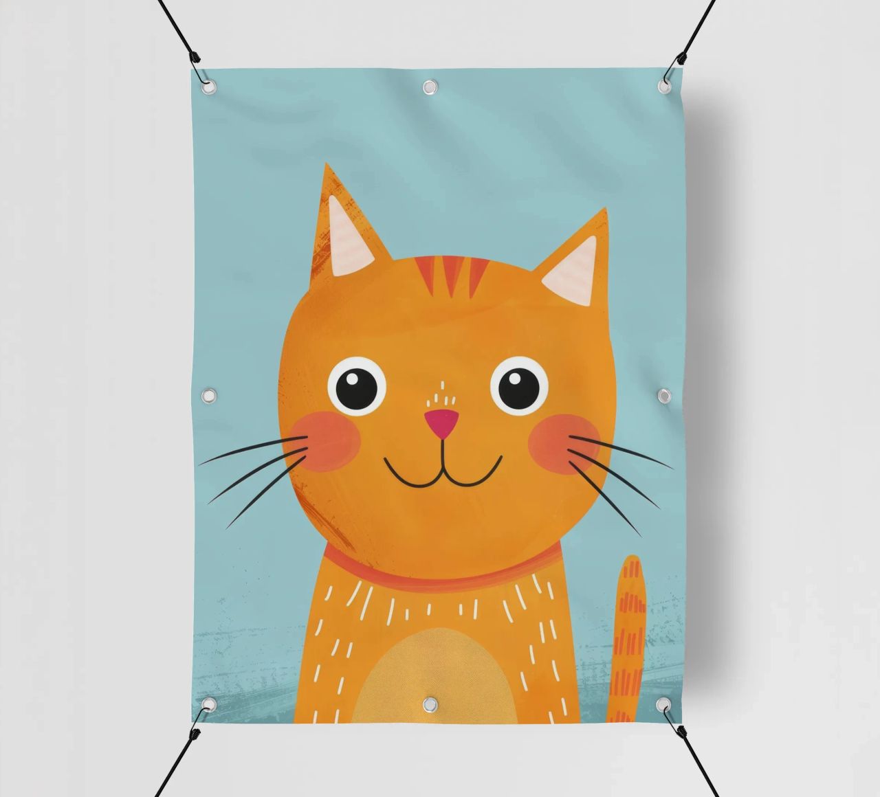 soriano arancione giocherellone con uno sguardo audace e felice telo in pvc da DesignDoodle