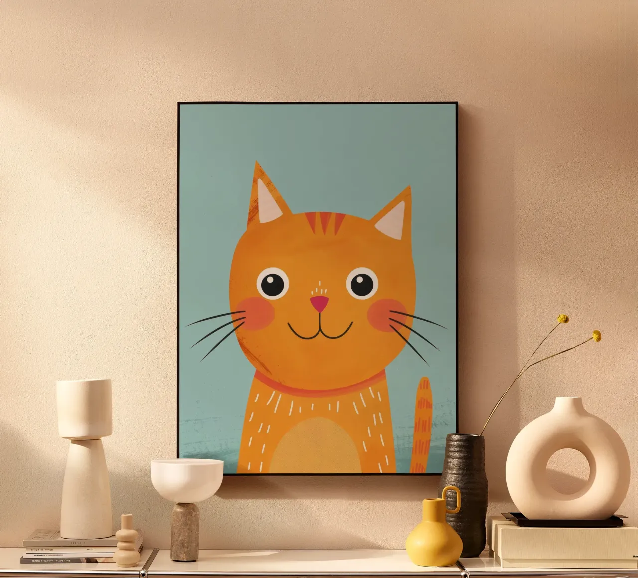 soriano arancione giocherellone con uno sguardo audace e felice plexiglass da DesignDoodle