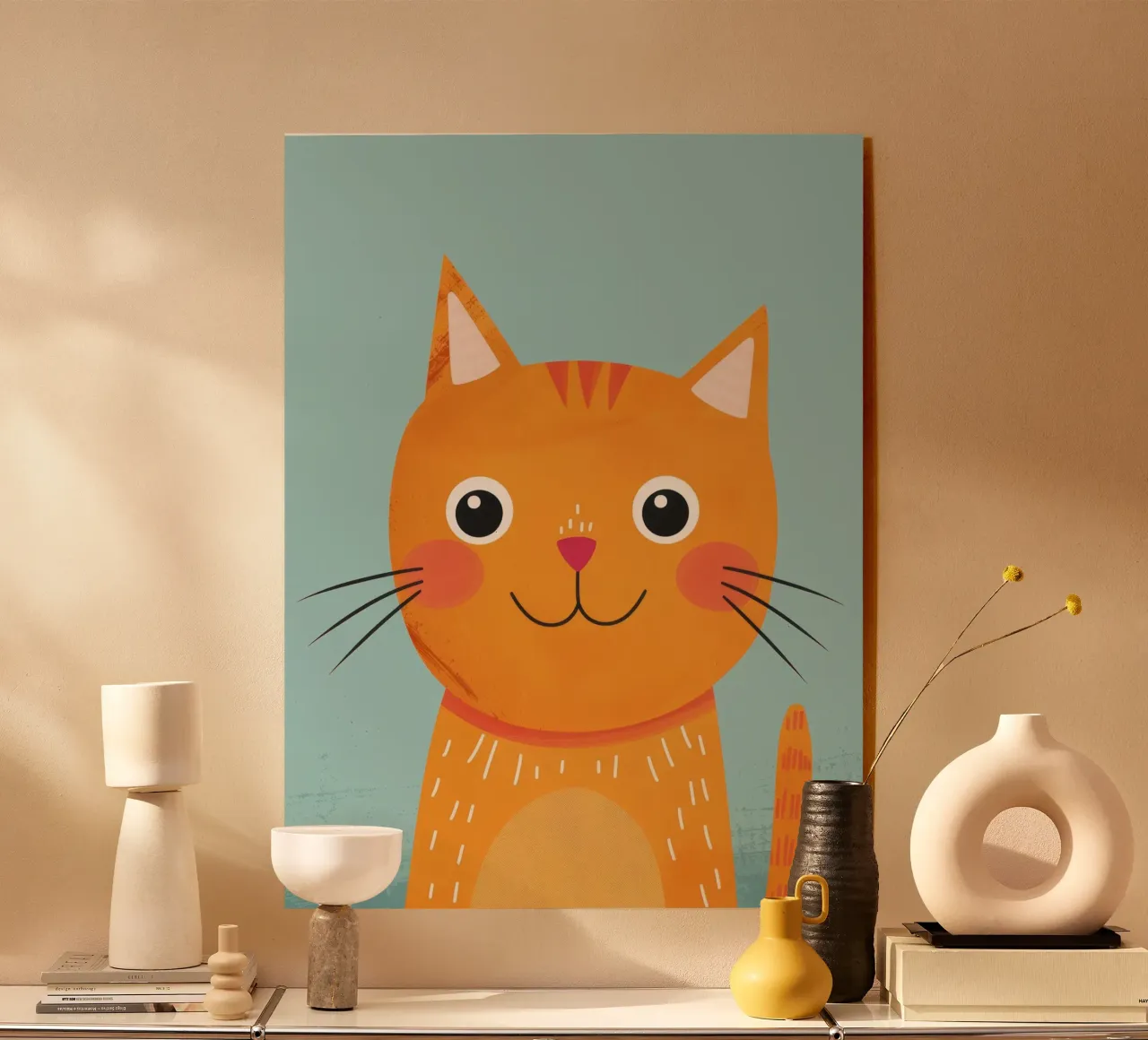 soriano arancione giocherellone con uno sguardo audace e felice plexiglass da DesignDoodle