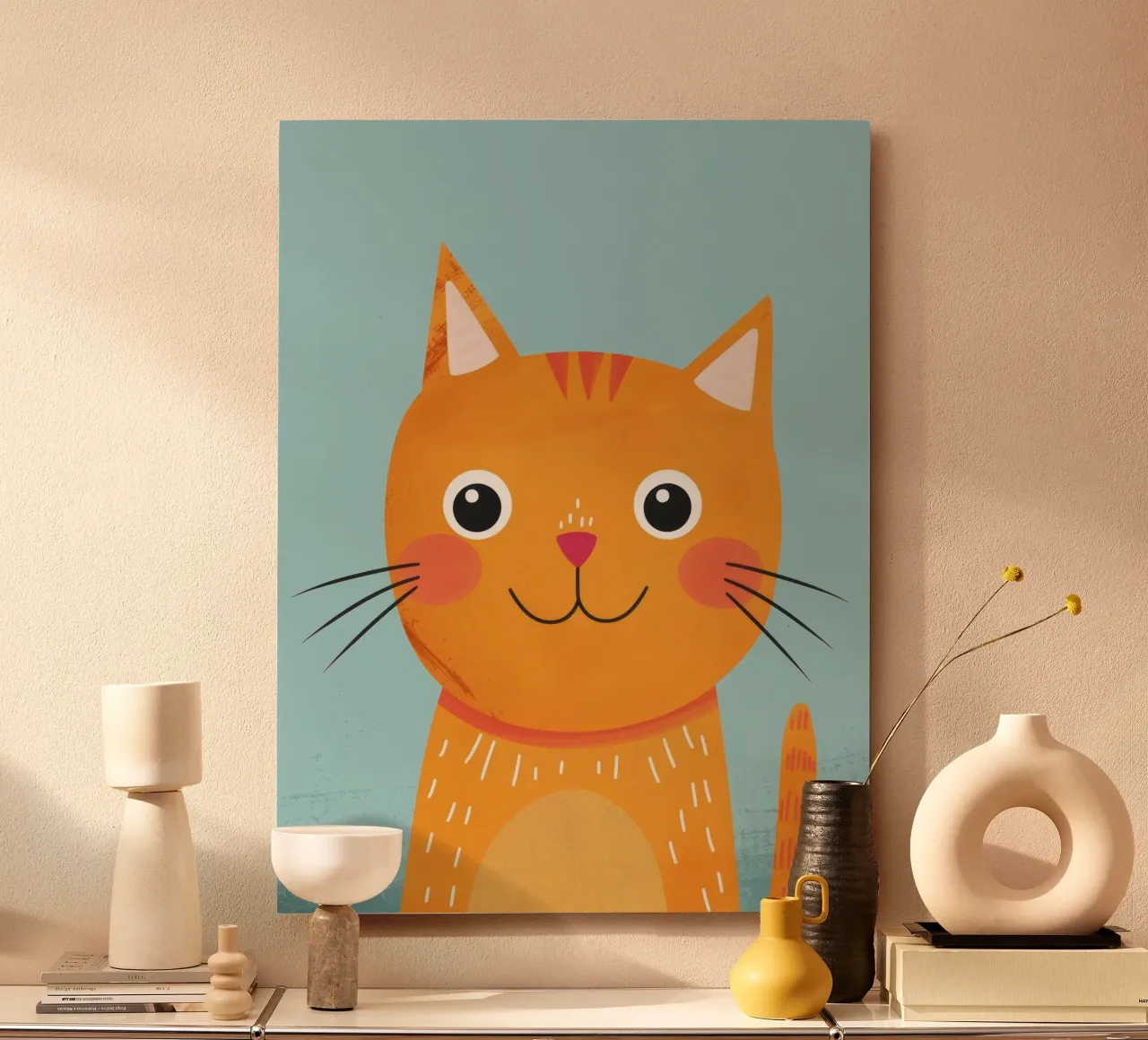 soriano arancione giocherellone con uno sguardo audace e felice alluminio dibond da DesignDoodle
