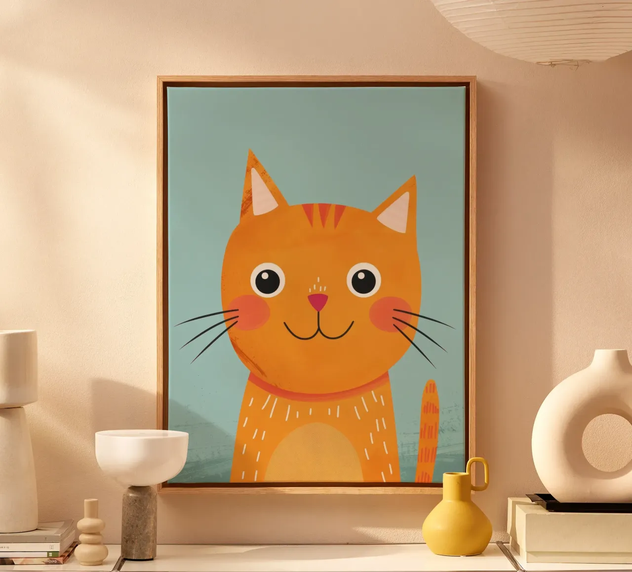 soriano arancione giocherellone con uno sguardo audace e felice tela da DesignDoodle