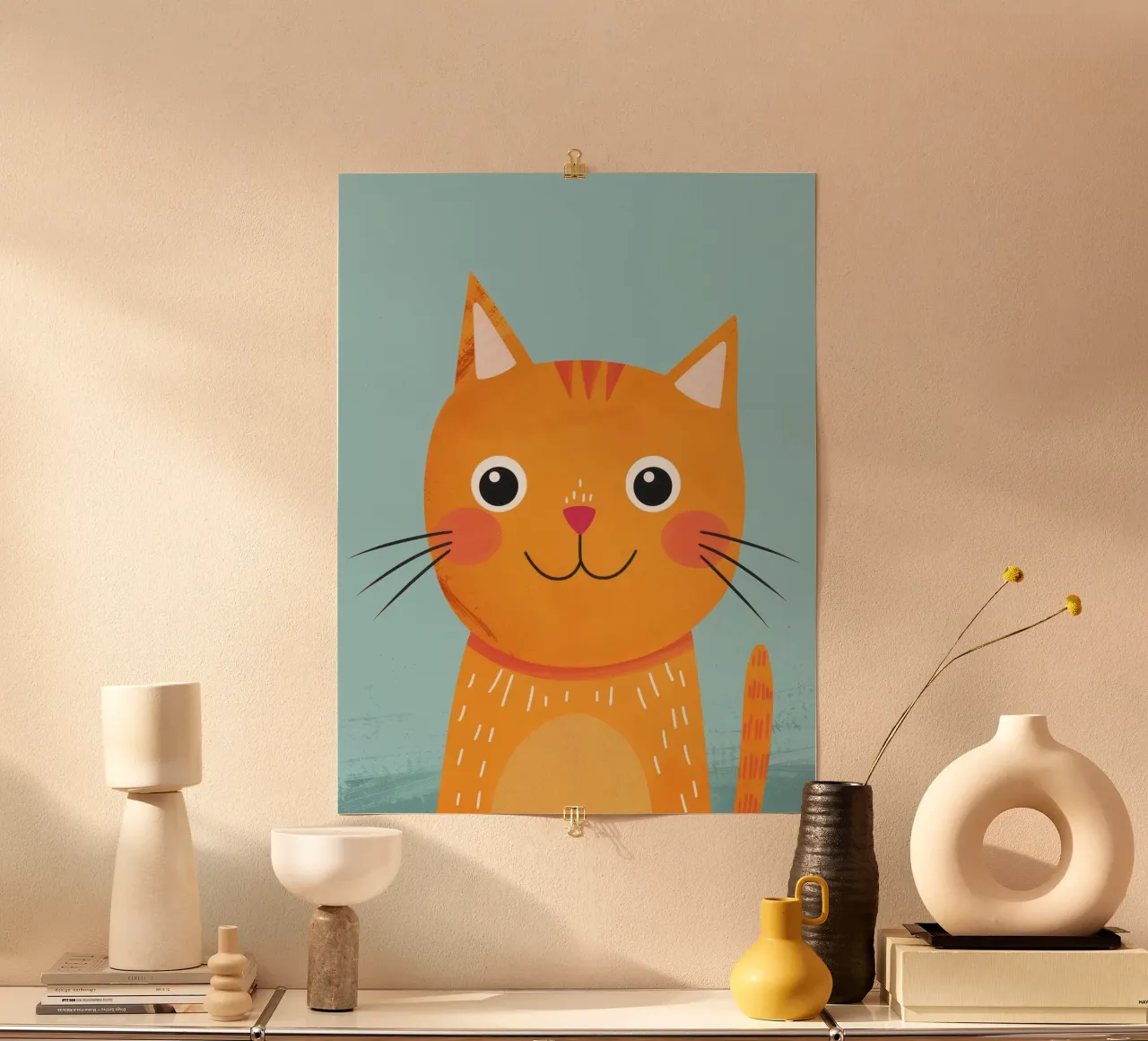 soriano arancione giocherellone con uno sguardo audace e felice carta hahnemühle da DesignDoodle