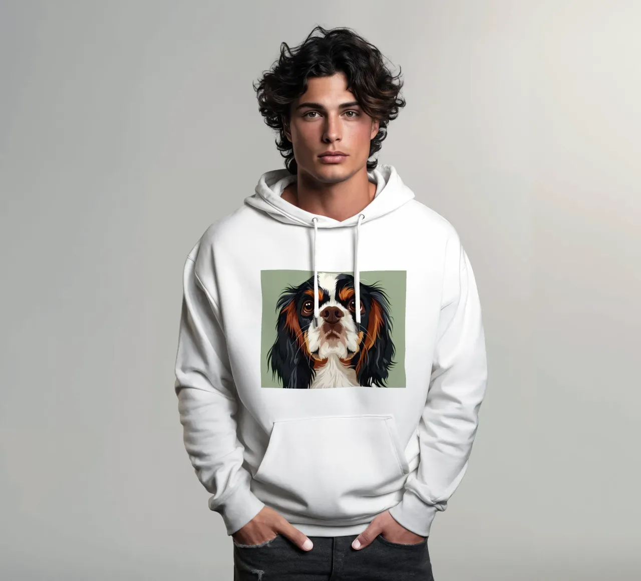 Cavalier King Charles Spaniel che mette in evidenza la nobiltà della razza felpa con cappuccio da DesignDoodle