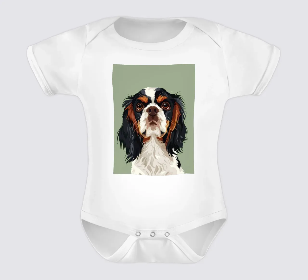 Cavalier King Charles Spaniel highlighting the breed's noble short-sleeve baby romper by DesignDoodle