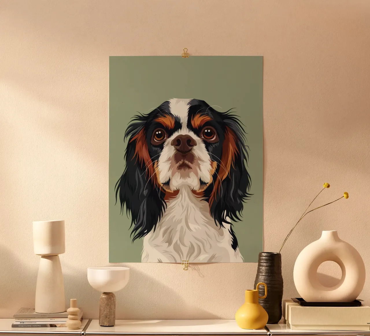 Cavalier King Charles Spaniel che mette in evidenza la nobiltà della razza poster con telaio in alluminio da DesignDoodle