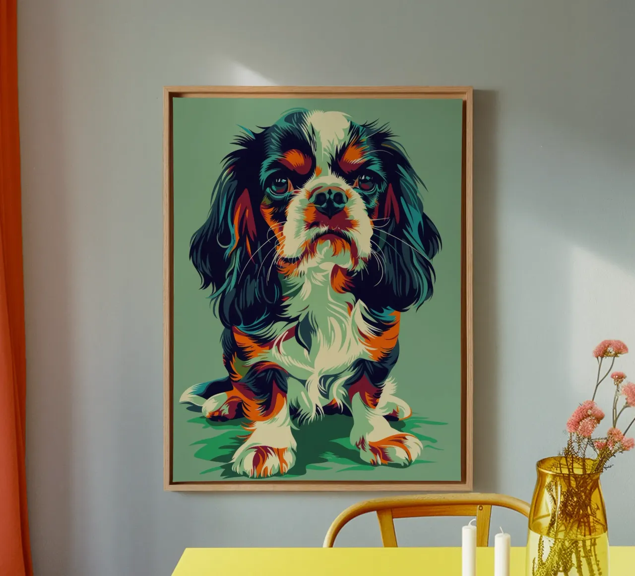Cavalier King Charles colorato tela con Cornice a cassetta da DesignDoodle