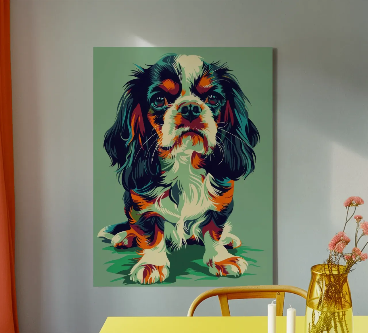 Cavalier King Charles colorato tela con Cornice a cassetta da DesignDoodle