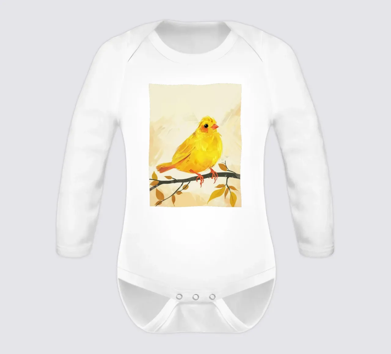 Golden Canary in Autumn long-sleeve baby romper by DesignDoodle