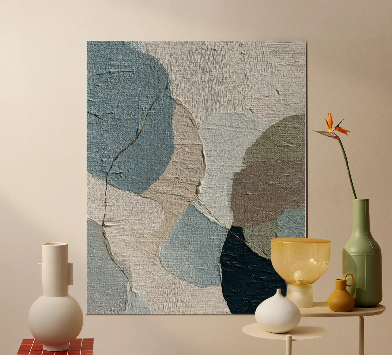 Forme organiche morbide in toni neutri poster con telaio in alluminio da Artbyvo