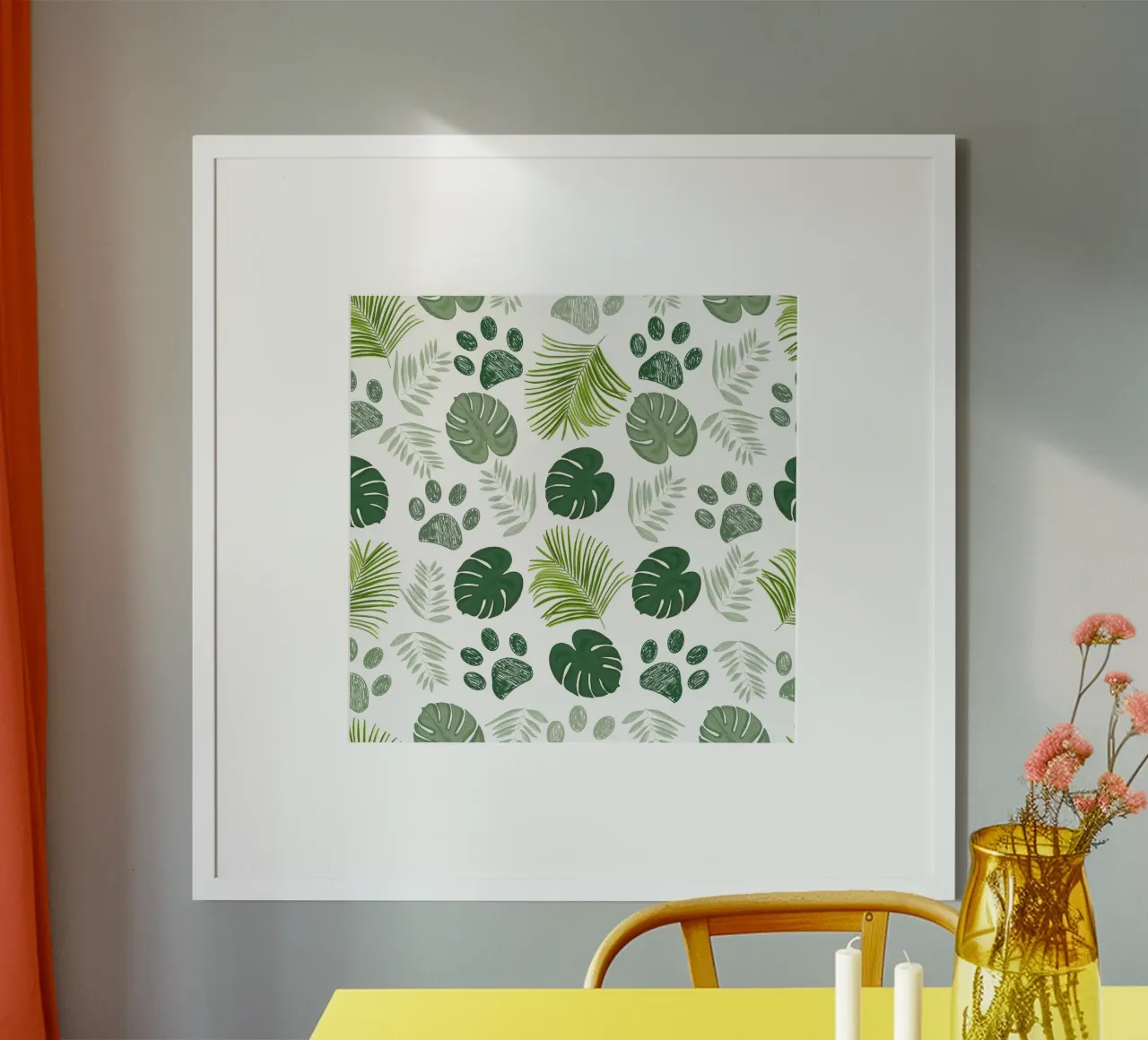 Paw print with palm leaves monstera leaves nature wild poster by gulsengunel