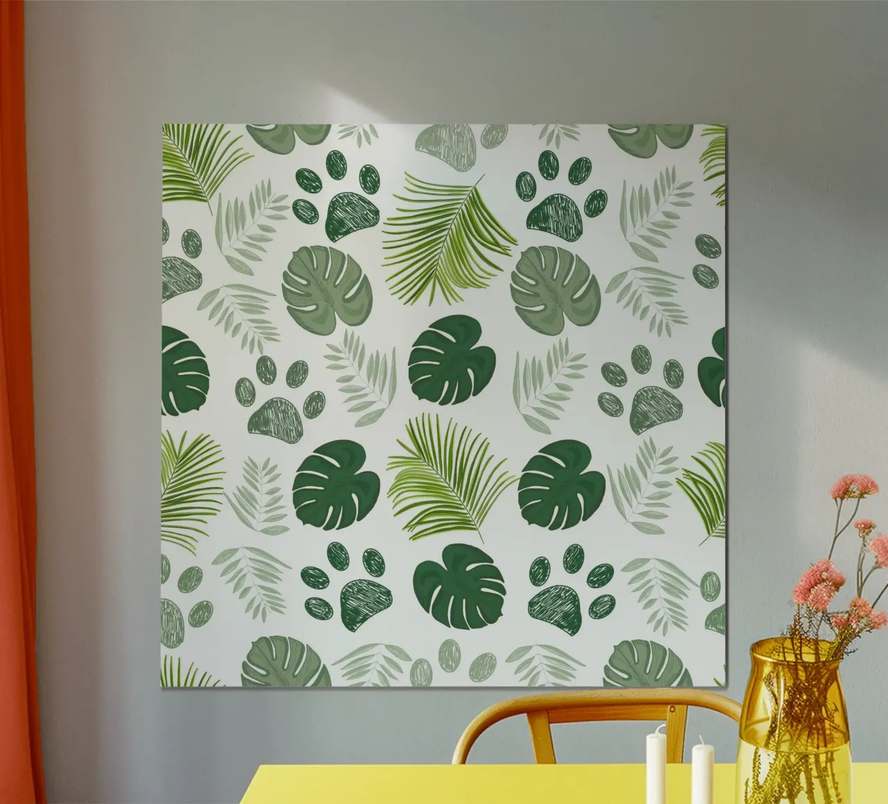 Paw print with palm leaves monstera leaves nature wild poster by gulsengunel
