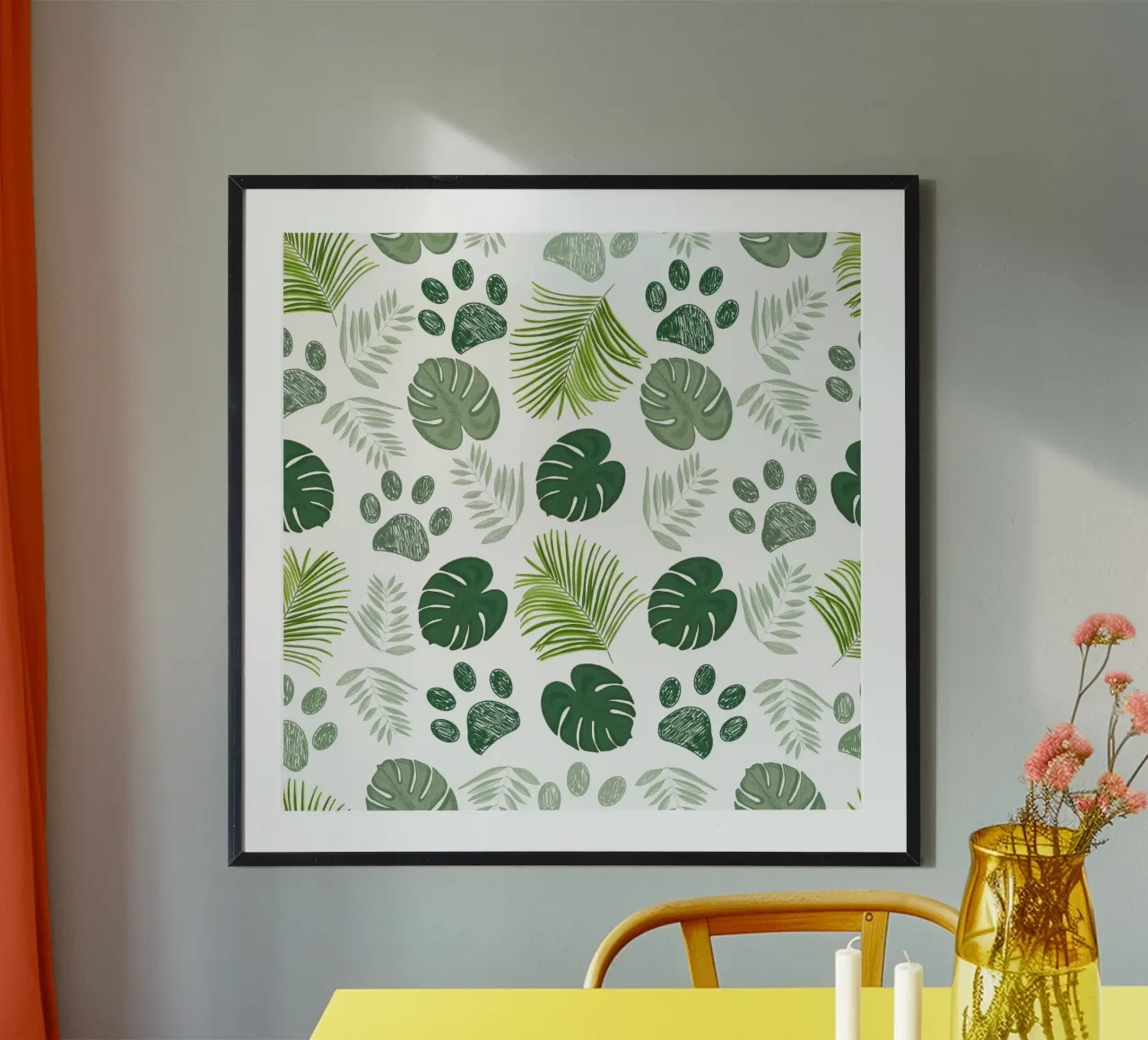 Paw print with palm leaves monstera leaves nature wild poster by gulsengunel