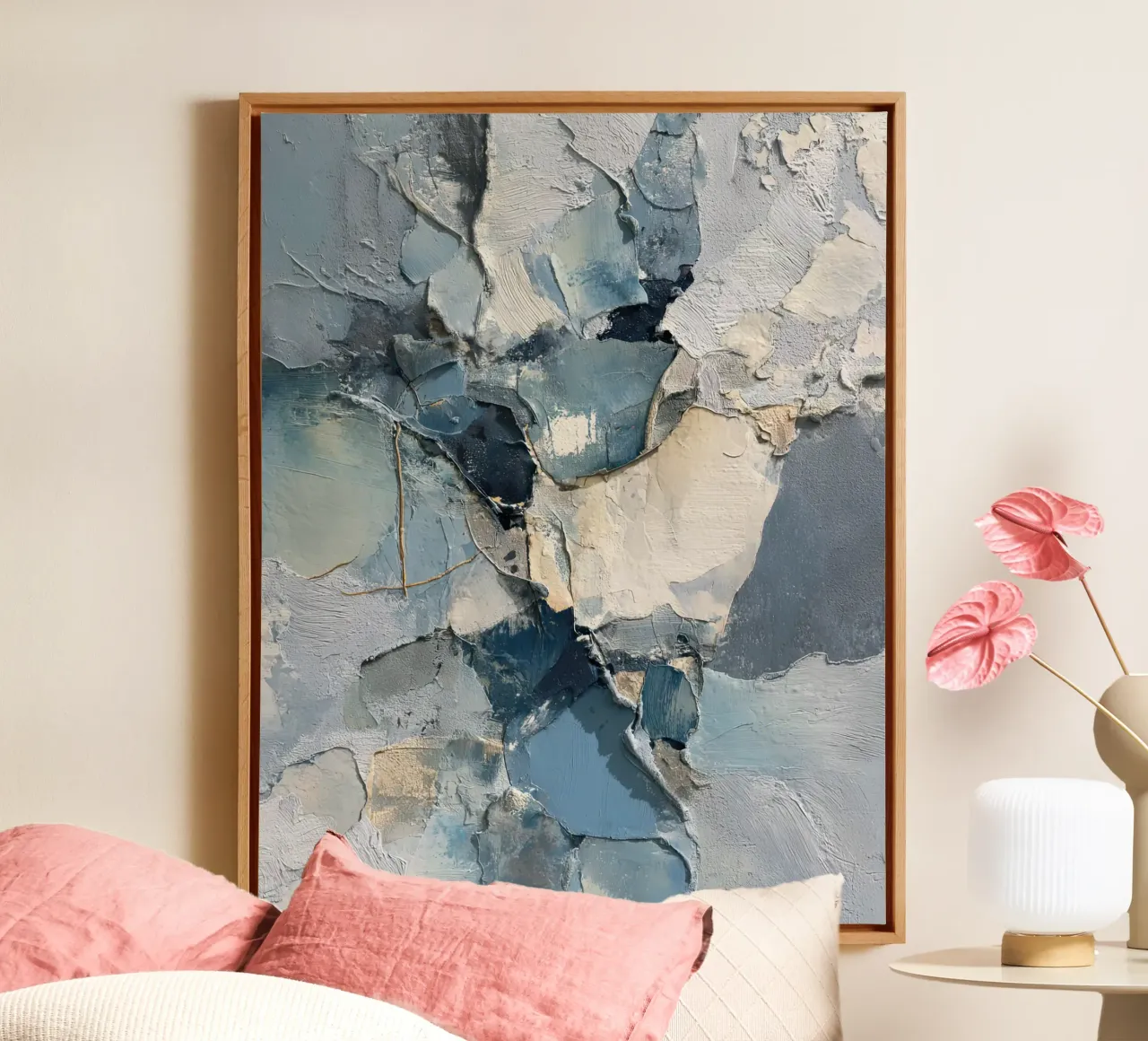 Blue Abstract Wall Art With Texture canvas with Floater frame by Artbyvo