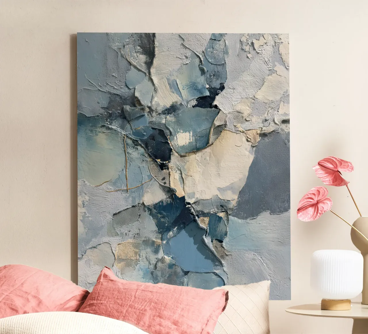 Blue Abstract Wall Art With Texture canvas with Floater frame by Artbyvo